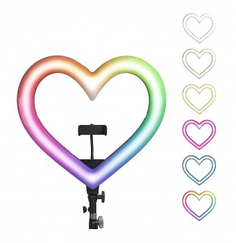 Bluetooth selfie tyč Ring Light JM26-10 RGB Heart s LED osvětlením černá