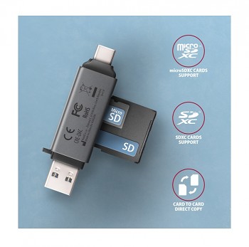 Čtečka paměťových karet AXAGON CRE-DAC USB-C a USB-A Mini šedá