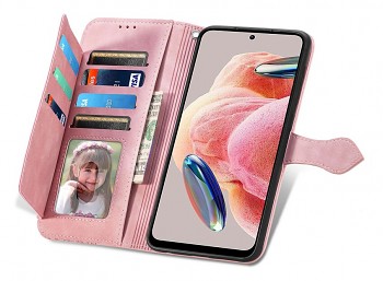 Knížkové pouzdro TopQ na mobil Xiaomi Redmi Note 12 se zipem růžové2