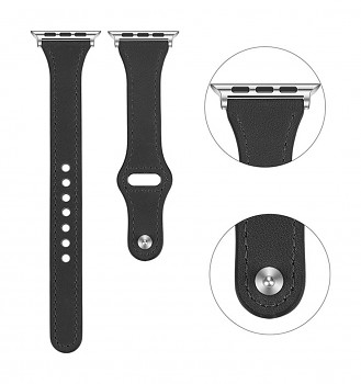 Kožený řemínek Watchband W033 pro Apple Watch 3-4-5-6-7-SE 38-40-41 mm černý 2