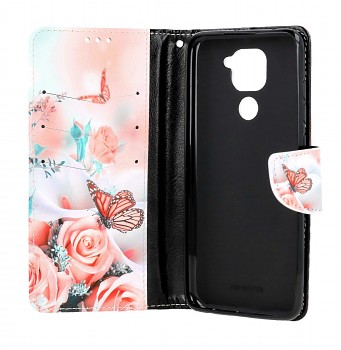 Obal pouzdro na Xiaomi Redmi Note 9 Růže s motýlem 2