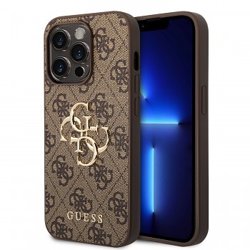 Guess PU 4G Metal Logo Zadní Kryt pro iPhone 15 Pro Max Brown