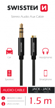 Audio kabel Swissten textile 3,5 mm jack - 3,5 mm jack 1,5 m černý