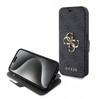 Guess PU 4G Metal Logo Book Pouzdro pro iPhone 15 Pro Max Grey