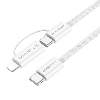 Datový kabel Borofone BX104 Primo - Type C na Type C + Lightning - 60W 3A 1 metr bílý