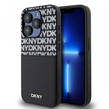 Zadní Kryt DKNY PU Leather Repeat Pattern Card Pocket pro iPhone 15 Pro černý