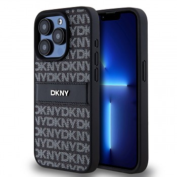 Zadní Kryt DKNY PU Leather Repeat Pattern Tonal Stripe na iPhone 15 Pro černý