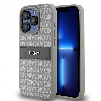 Zadní Kryt DKNY PU Leather Repeat Pattern Tonal Stripe na iPhone 15 Pro Beige