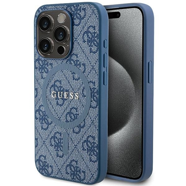 Original Case GUESS hardcase 4G Collection Leather Metal Logo MagSafe GUHMP14XG4GFRB pro iPhone 14 Pro Max blue