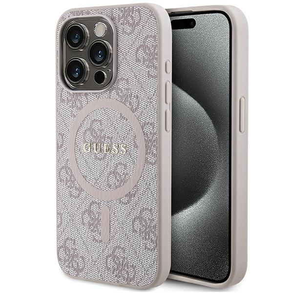 Original Case GUESS hardcase 4G Collection Leather Metal Logo MagSafe GUHMP14XG4GFRP pro iPhone 14 Pro Max pink