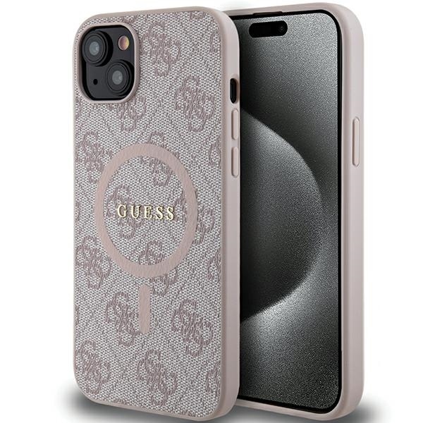 Original Case GUESS hardcase 4G Collection Leather Metal Logo MagSafe GUHMP15SG4GFRP pro iPhone 13-14-15 pink