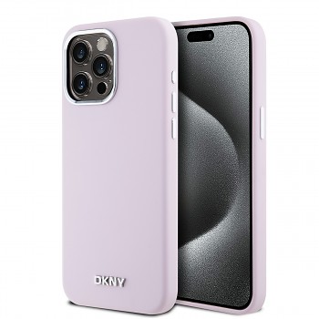 Zadní Kryt DKNY Liquid Silicone Silver Metal Logo Magsafe na iPhone 15 Pro Max Pink