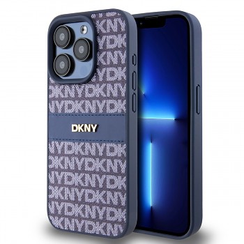 Zadní Kryt DKNY PU Leather Repeat Pattern Tonal Stripe pro iPhone 15 Pro Max modrý
