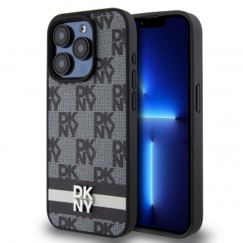 Zadní Kryt DKNY PU Leather Checkered Pattern and Stripe pro iPhone 15 Pro Max černý