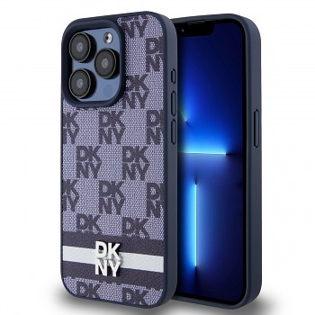 Zadní Kryt DKNY PU Leather Checkered Pattern and Stripe pro iPhone 15 Pro Max modrý