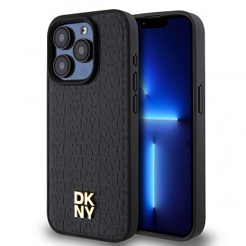 Zadní Kryt DKNY PU Leather Repeat Pattern Stack Logo Magsafe pro iPhone 14 Pro Max černý