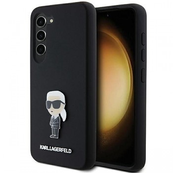 Originální pouzdro KARL LAGERFELD hardcase Silicone Ikonik Metal Pin KLHCS24SSMHKNPK pro Samsung Galaxy S24 černé