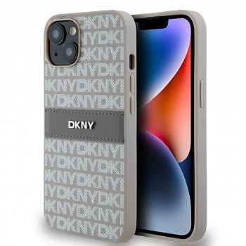 Zadní Kryt DKNY PU Leather Repeat Pattern Tonal Stripe na iPhone 14 Beige