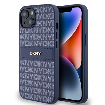 Zadní Kryt DKNY PU Leather Repeat Pattern Tonal Stripe pro iPhone 14 modrý