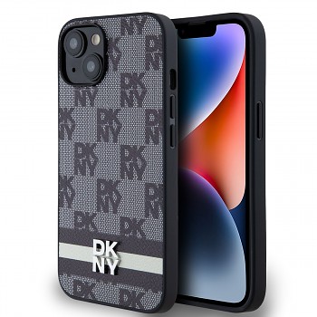 Zadní Kryt DKNY PU Leather Checkered Pattern and Stripe na iPhone 14 Black