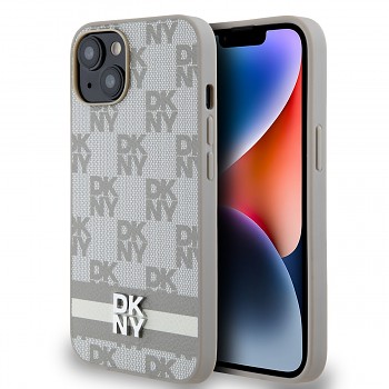 Zadní Kryt DKNY PU Leather Checkered Pattern and Stripe na iPhone 14 Beige