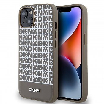 Zadní Kryt DKNY PU Leather Repeat Pattern Bottom Stripe pro iPhone 13 hnědý