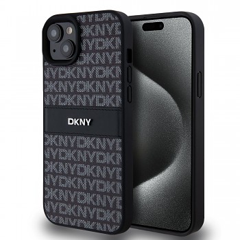 Zadní Kryt DKNY PU Leather Repeat Pattern Tonal Stripe pro iPhone 15 Plus černý