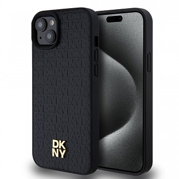 Zadní Kryt DKNY PU Leather Repeat Pattern Stack Logo Magsafe na iPhone 15 Plus Black