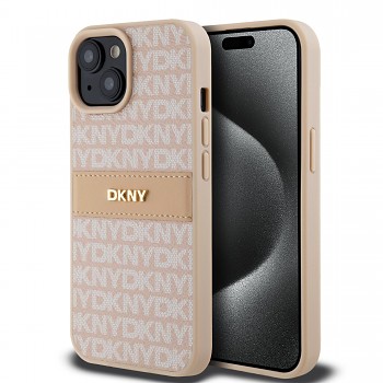 Zadní Kryt DKNY PU Leather Repeat Pattern Tonal Stripe na iPhone 15 Pink