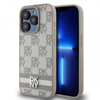 Zadní Kryt DKNY PU Leather Checkered Pattern and Stripe pro iPhone 14 Pro Max Beige