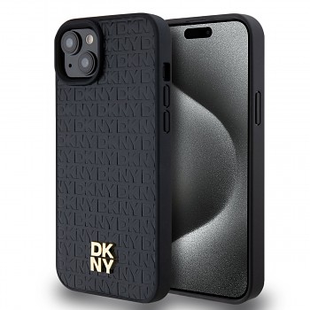 Zadní Kryt DKNY PU Leather Repeat Pattern Stack Logo Magsafe pro iPhone 13 černý