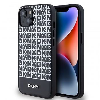 Zadní Kryt DKNY PU Leather Repeat Pattern Bottom Stripe MagSafe pro iPhone 13 černý