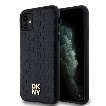 Zadní Kryt DKNY PU Leather Repeat Pattern Stack Logo Magsafe pro iPhone 11 černý