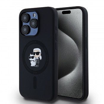 Karl Lagerfeld Liquid Silicone Karl and Choupette Magsafe Zadní Kryt pro iPhone 14 Pro Black