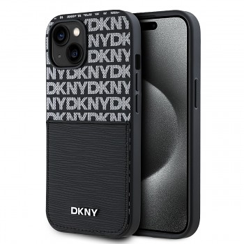 Zadní Kryt DKNY PU Leather Repeat Pattern Card Pocket pro iPhone 15 Black