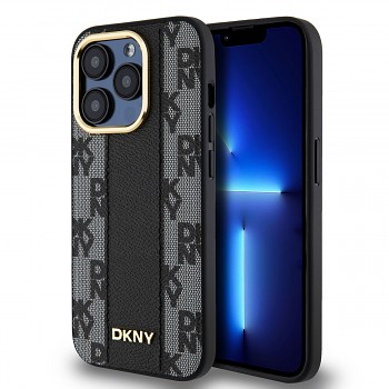 Zadní Kryt DKNY PU Leather Checkered Pattern Magsafe pro iPhone 15 Pro Max černý