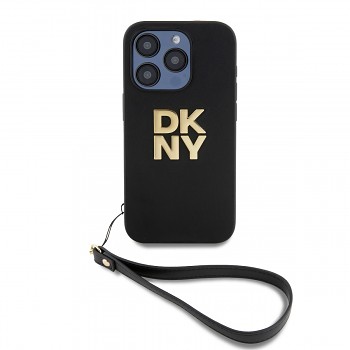 Zadní Kryt DKNY PU Leather Stack Logo Wrist Strap pro iPhone 15 Pro Max černý