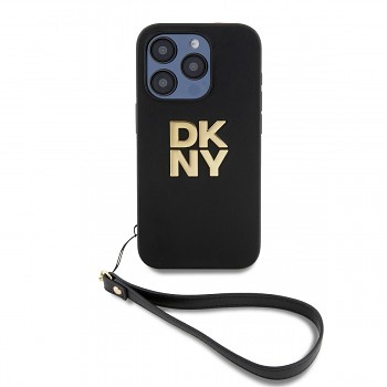 Zadní Kryt DKNY PU Leather Stack Logo Wrist Strap pro iPhone 14 Pro Black
