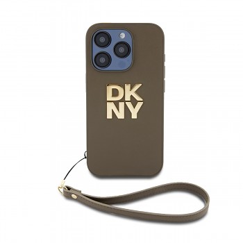 Zadní Kryt DKNY PU Leather Stack Logo Wrist Strap pro iPhone 14 Pro zelený