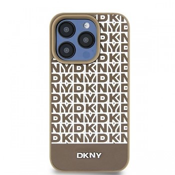 Originální pouzdro DKNY hardcase Leather Printed Pattern Metal Logo MagSafe DKHMP15SPSOSPW pro iPhone 13-14-15 brown