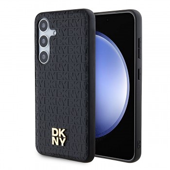 Zadní Kryt DKNY PU Leather Repeat Pattern Stack Logo Magsafe pro Samsung Galaxy S24 Black