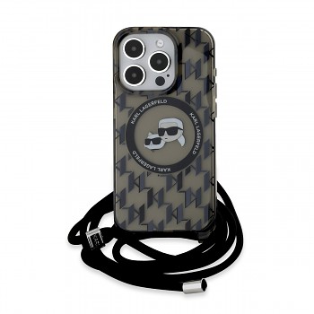 Karl Lagerfeld IML Monogram Crossbody K&CH Heads MagSafe Zadní Kryt pro iPhone 15 Pro Max Black