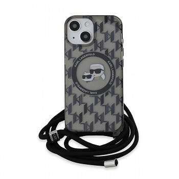 Karl Lagerfeld IML Monogram Crossbody K&CH Heads MagSafe Zadní Kryt pro iPhone 15 Black