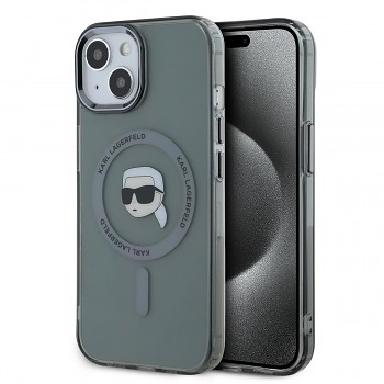 Karl Lagerfeld IML Karl Head Metal Frame MagSafe Zadní Kryt pro iPhone 15 Black