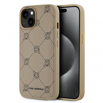 Karl Lagerfeld PU Karl Heads Pattern Magsafe Zadní Kryt pro iPhone 14 Beige