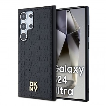 Zadní Kryt DKNY PU Leather Repeat Pattern Stack Logo Magsafe pro Samsung Galaxy S24 Ultra černý