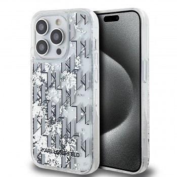 Karl Lagerfeld Liquid Glitter Monogram Gradient Zadní Kryt pro iPhone 14 Pro White