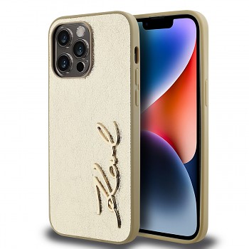 Karl Lagerfeld Wrinkled PU Signature Logo Zadní Kryt pro iPhone 14 Pro Max Gold