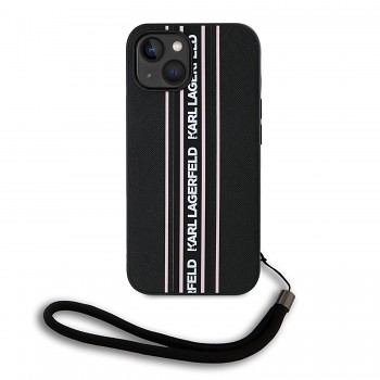 Karl Lagerfeld PU Saffiano Athleisure Stripe and Strap Zadní Kryt pro iPhone 15 Pink