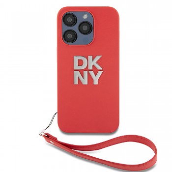 Zadní Kryt DKNY PU Leather Stack Logo Wrist Strap pro iPhone 14 Pro Pink